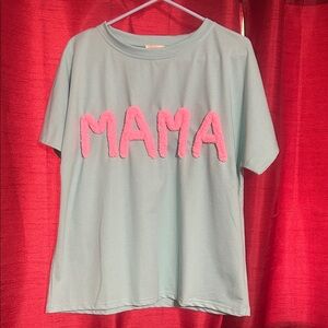 BiBi Light Blue Tee with Pink 'MAMA' Design